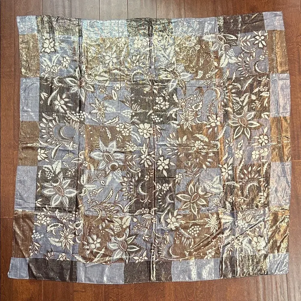 Lilac and Brown Luminescent Floral Scarf with Gorgeous Metallic Sheen